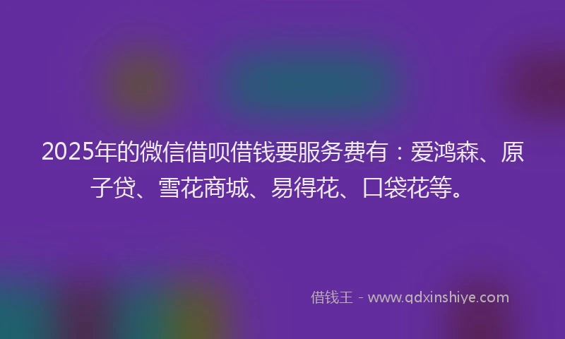 2025年的微信借呗借钱要服务费有：爱鸿森、原子贷、雪花商城、易得花、口袋花等。