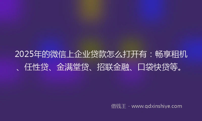 2025年的微信上企业贷款怎么打开有：畅享租机、任性贷、金满堂贷、招联金融、口袋快贷等。
