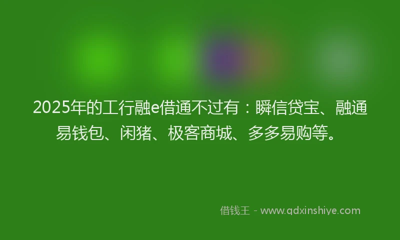 2025年的工行融e借通不过有：瞬信贷宝、融通易钱包、闲猪、极客商城、多多易购等。