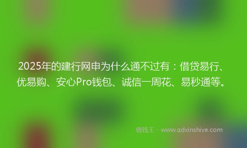 2025年的建行网申为什么通不过有：借贷易行、优易购、安心Pro钱包、诚信一周花、易秒通等。