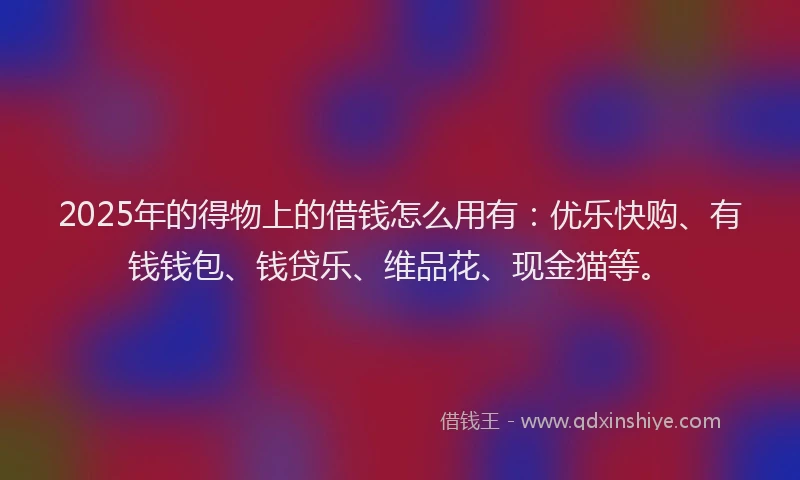 2025年的得物上的借钱怎么用有：优乐快购、有钱钱包、钱贷乐、维品花、现金猫等。