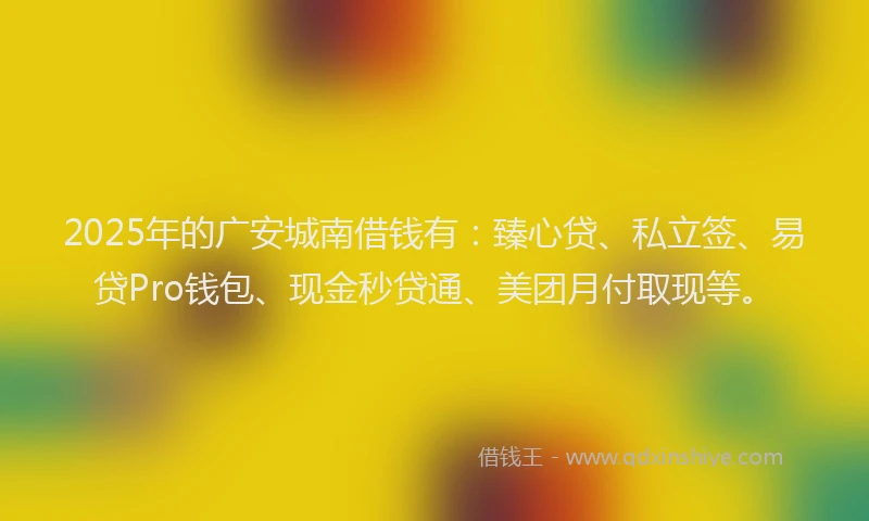 2025年的广安城南借钱有：臻心贷、私立签、易贷Pro钱包、现金秒贷通、美团月付取现等。