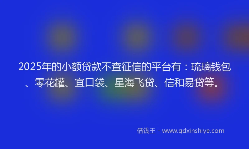 2025年的小额贷款不查征信的平台有：琉璃钱包、零花罐、宜口袋、星海飞贷、信和易贷等。