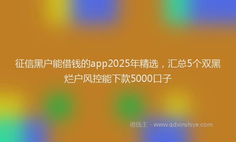 征信黑户能借钱的app2025年精选，汇总5个双黑烂户风控能下款5000口子