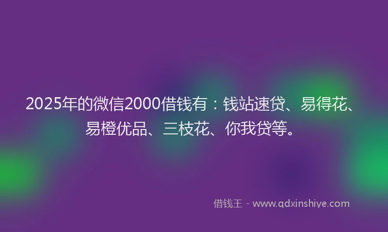 2025年的微信2000借钱有：钱站速贷、易得花、易橙优品、三枝花、你我贷等。