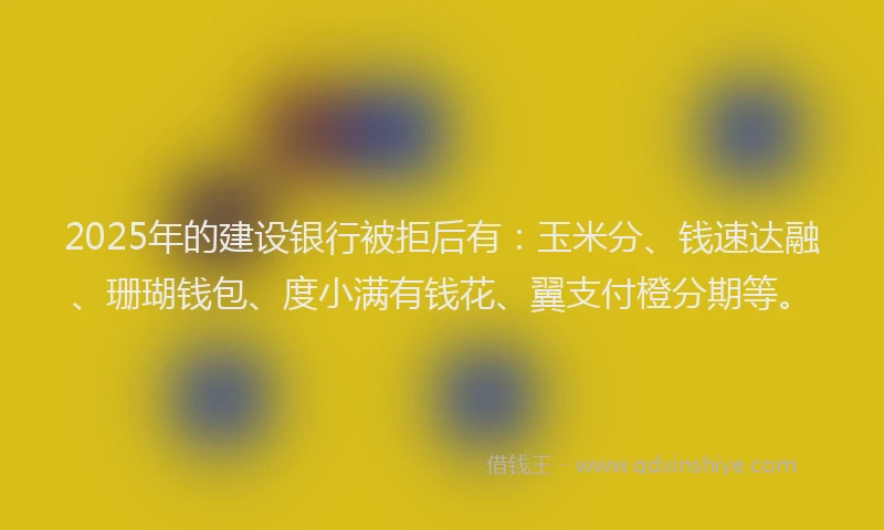 2025年的建设银行被拒后有：玉米分、钱速达融、珊瑚钱包、度小满有钱花、翼支付橙分期等。