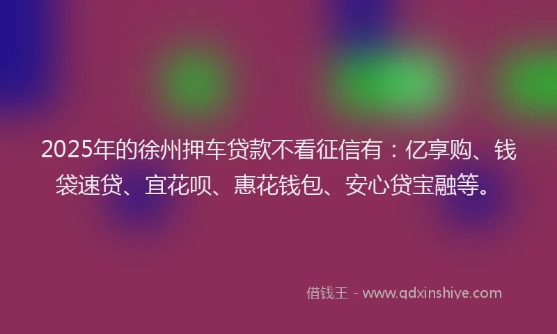 2025年的徐州押车贷款不看征信有：亿享购、钱袋速贷、宜花呗、惠花钱包、安心贷宝融等。