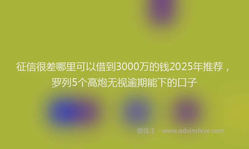 征信很差哪里可以借到3000万的钱2025年推荐，罗列5个高炮无视逾期能下的口子