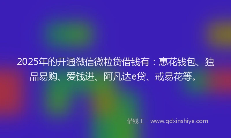 2025年的开通微信微粒贷借钱有：惠花钱包、独品易购、爱钱进、阿凡达e贷、戒易花等。