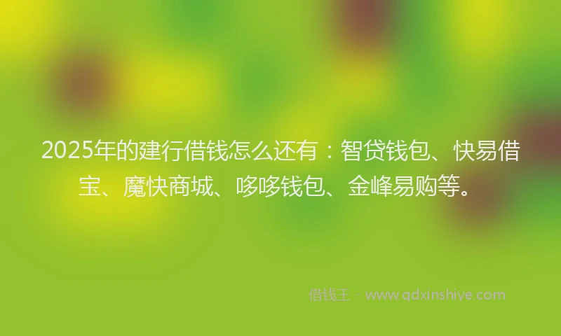 2025年的建行借钱怎么还有：智贷钱包、快易借宝、魔快商城、哆哆钱包、金峰易购等。