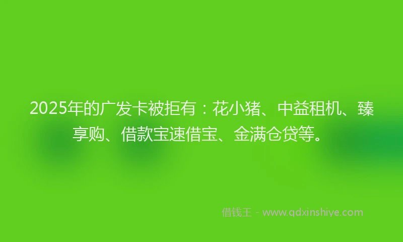 2025年的广发卡被拒有：花小猪、中益租机、臻享购、借款宝速借宝、金满仓贷等。