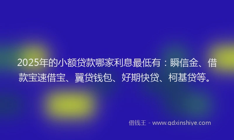 2025年的小额贷款哪家利息最低有：瞬信金、借款宝速借宝、翼贷钱包、好期快贷、柯基贷等。