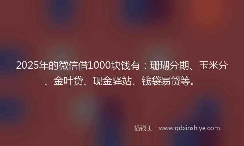 2025年的微信借1000块钱有：珊瑚分期、玉米分、金叶贷、现金驿站、钱袋易贷等。