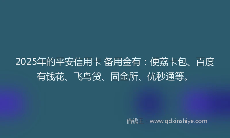 2025年的平安信用卡 备用金有：便荔卡包、百度有钱花、飞鸟贷、固金所、优秒通等。
