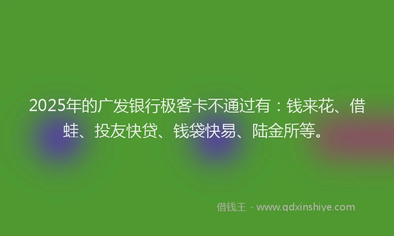 2025年的广发银行极客卡不通过有：钱来花、借蛙、投友快贷、钱袋快易、陆金所等。