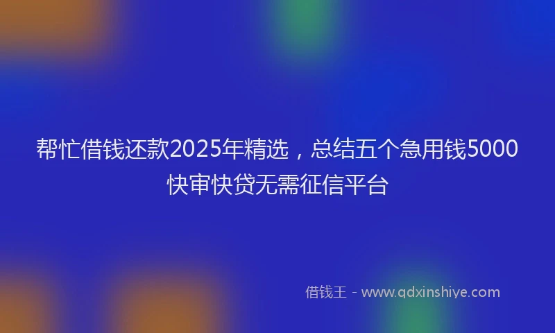 帮忙借钱还款2025年精选，总结五个急用钱5000快审快贷无需征信平台