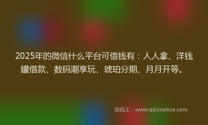 2025年的微信什么平台可借钱有：人人拿、洋钱罐借款、数码潮享玩、琥珀分期、月月开等。