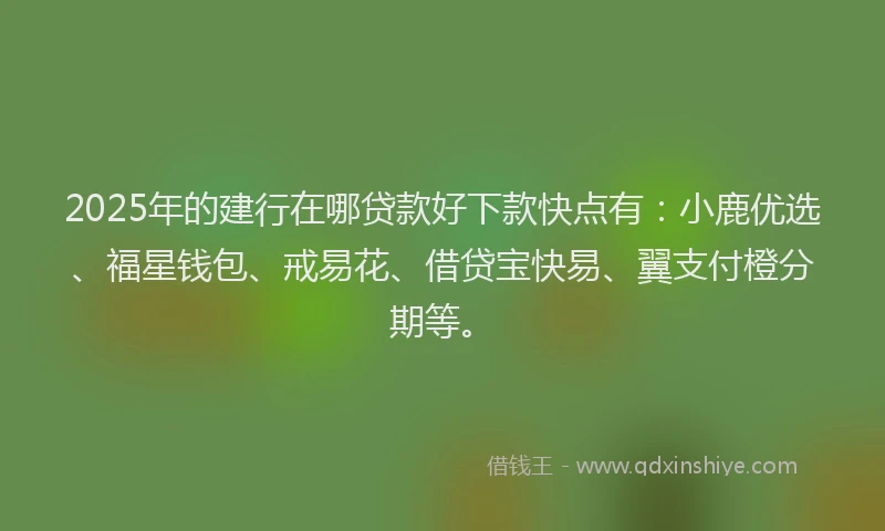 2025年的建行在哪贷款好下款快点有：小鹿优选、福星钱包、戒易花、借贷宝快易、翼支付橙分期等。