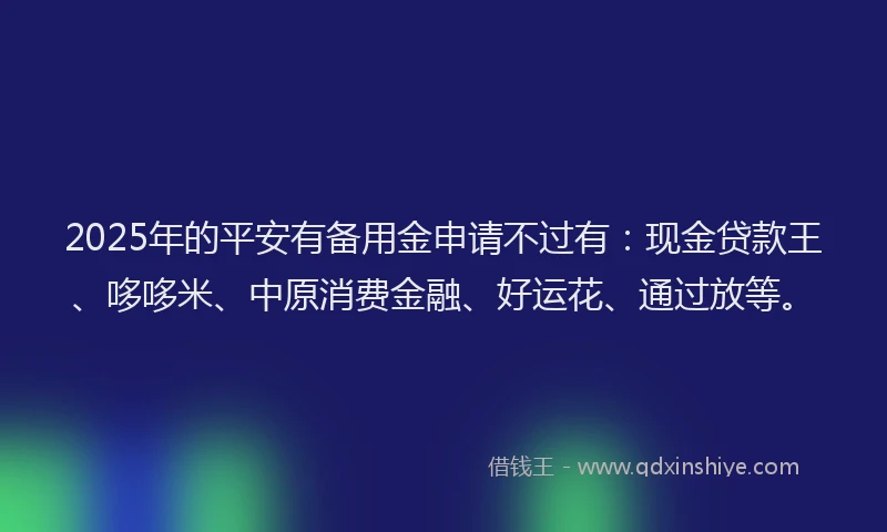 2025年的平安有备用金申请不过有：现金贷款王、哆哆米、中原消费金融、好运花、通过放等。