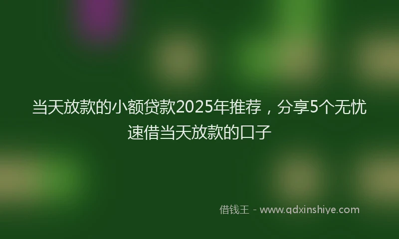 当天放款的小额贷款2025年推荐，分享5个无忧速借当天放款的口子