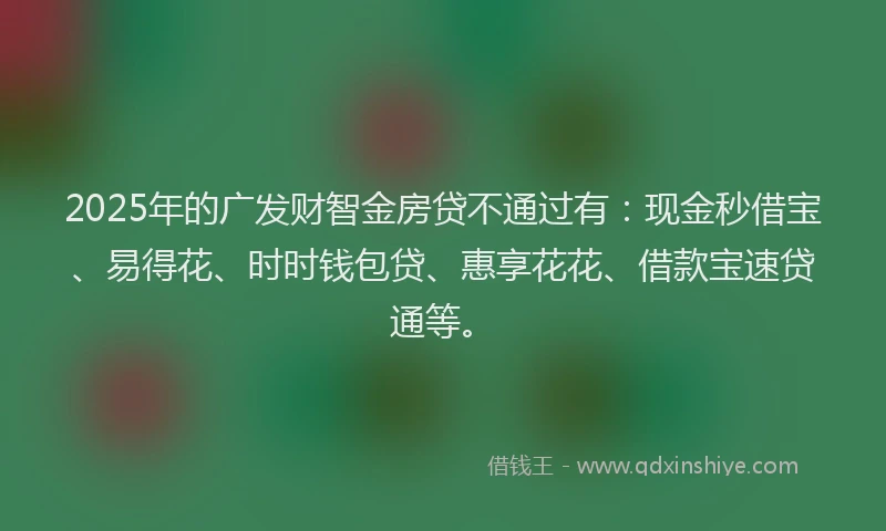 2025年的广发财智金房贷不通过有：现金秒借宝、易得花、时时钱包贷、惠享花花、借款宝速贷通等。