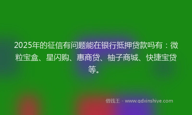 2025年的征信有问题能在银行抵押贷款吗有：微粒宝盒、星闪购、惠商贷、柚子商城、快捷宝贷等。