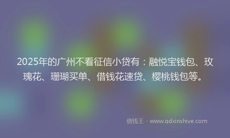 2025年的广州不看征信小贷有：融悦宝钱包、玫瑰花、珊瑚买单、借钱花速贷、樱桃钱包等。