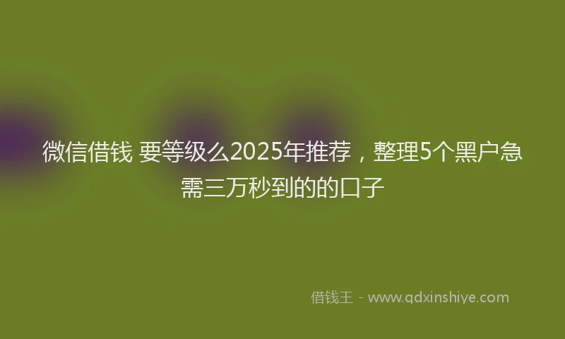 微信借钱 要等级么2025年推荐，整理5个黑户急需三万秒到的的口子