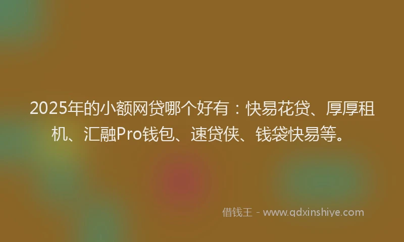 2025年的小额网贷哪个好有：快易花贷、厚厚租机、汇融Pro钱包、速贷侠、钱袋快易等。