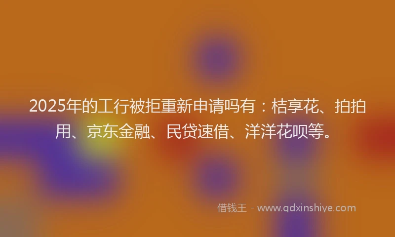 2025年的工行被拒重新申请吗有：桔享花、拍拍用、京东金融、民贷速借、洋洋花呗等。