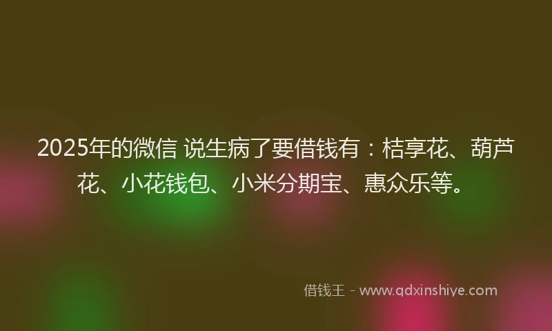 2025年的微信 说生病了要借钱有：桔享花、葫芦花、小花钱包、小米分期宝、惠众乐等。