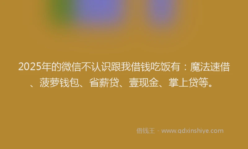 2025年的微信不认识跟我借钱吃饭有：魔法速借、菠萝钱包、省薪贷、壹现金、掌上贷等。