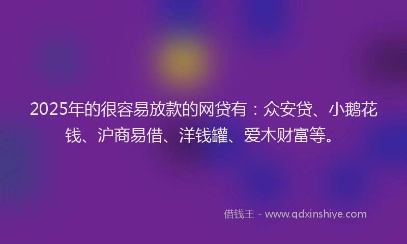 2025年的很容易放款的网贷有：众安贷、小鹅花钱、沪商易借、洋钱罐、爱木财富等。