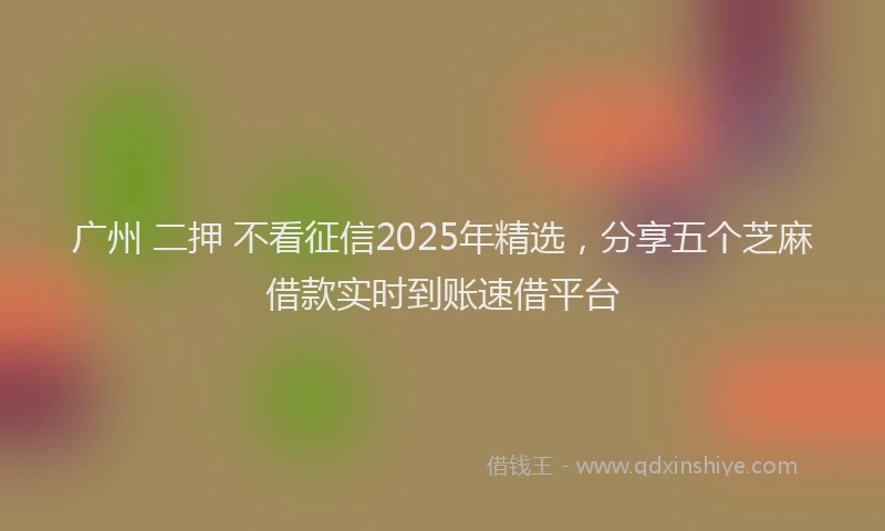 广州 二押 不看征信2025年精选，分享五个芝麻借款实时到账速借平台