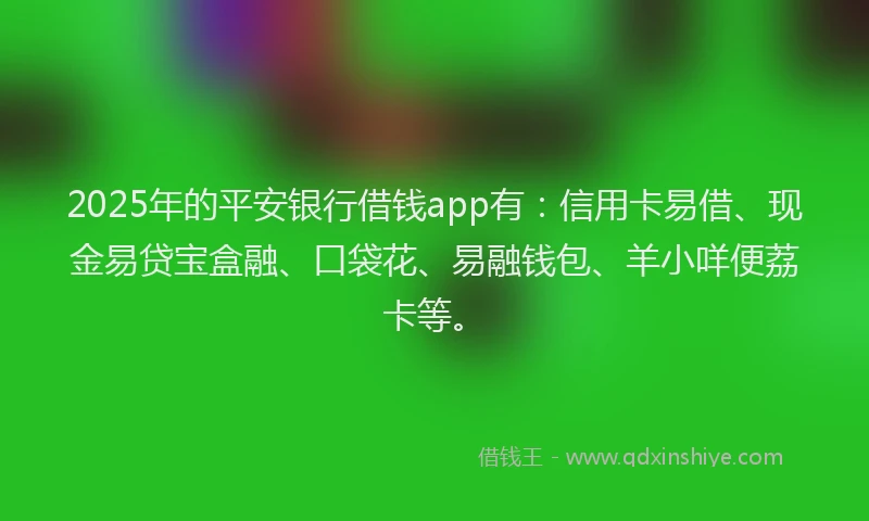 2025年的平安银行借钱app有：信用卡易借、现金易贷宝盒融、口袋花、易融钱包、羊小咩便荔卡等。
