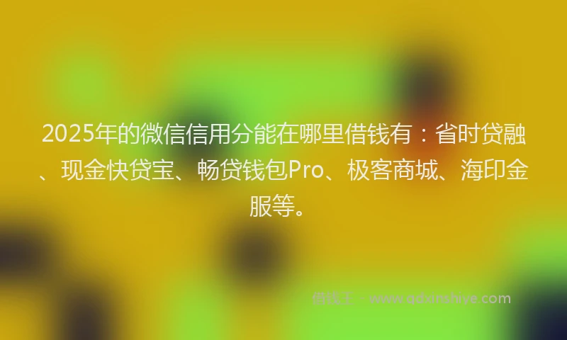 2025年的微信信用分能在哪里借钱有：省时贷融、现金快贷宝、畅贷钱包Pro、极客商城、海印金服等。