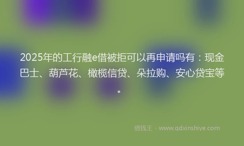 2025年的工行融e借被拒可以再申请吗有：现金巴士、葫芦花、橄榄信贷、朵拉购、安心贷宝等。