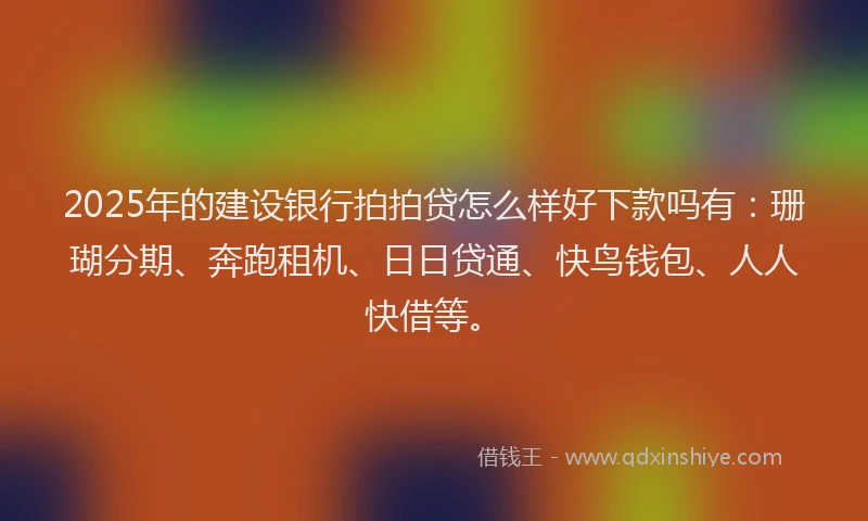 2025年的建设银行拍拍贷怎么样好下款吗有：珊瑚分期、奔跑租机、日日贷通、快鸟钱包、人人快借等。