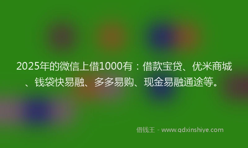 2025年的微信上借1000有：借款宝贷、优米商城、钱袋快易融、多多易购、现金易融通途等。