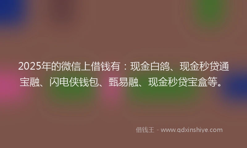 2025年的微信上借钱有：现金白鸽、现金秒贷通宝融、闪电侠钱包、甄易融、现金秒贷宝盒等。