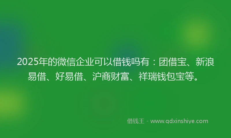 2025年的微信企业可以借钱吗有：团借宝、新浪易借、好易借、沪商财富、祥瑞钱包宝等。