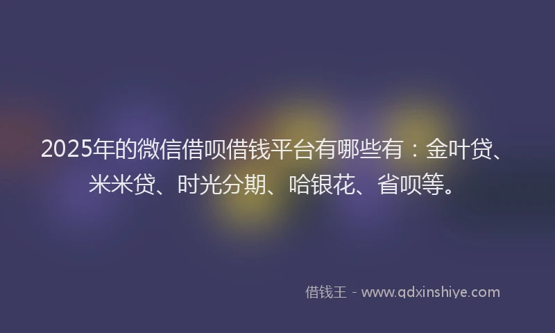 2025年的微信借呗借钱平台有哪些有：金叶贷、米米贷、时光分期、哈银花、省呗等。