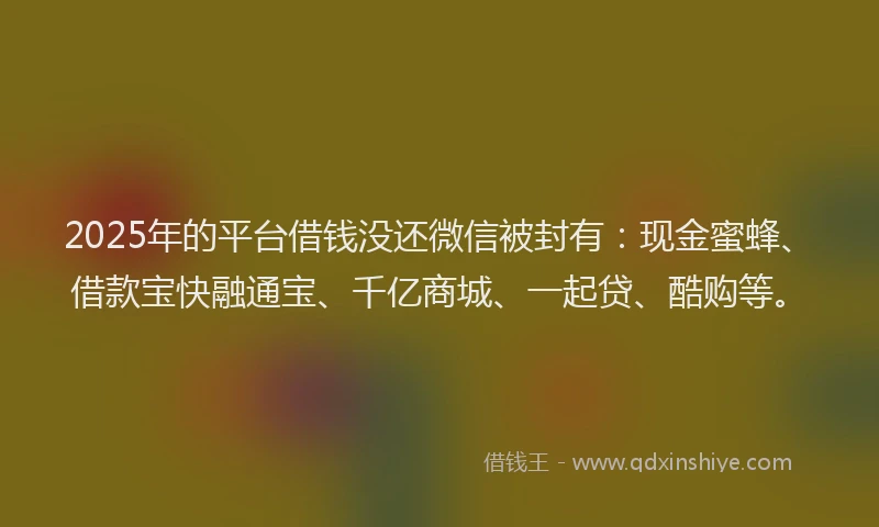 2025年的平台借钱没还微信被封有：现金蜜蜂、借款宝快融通宝、千亿商城、一起贷、酷购等。