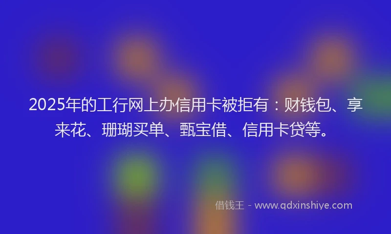 2025年的工行网上办信用卡被拒有：财钱包、享来花、珊瑚买单、甄宝借、信用卡贷等。