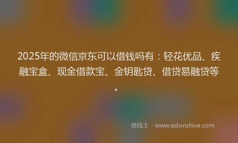 2025年的微信京东可以借钱吗有：轻花优品、疾融宝盒、现金借款宝、金钥匙贷、借贷易融贷等。