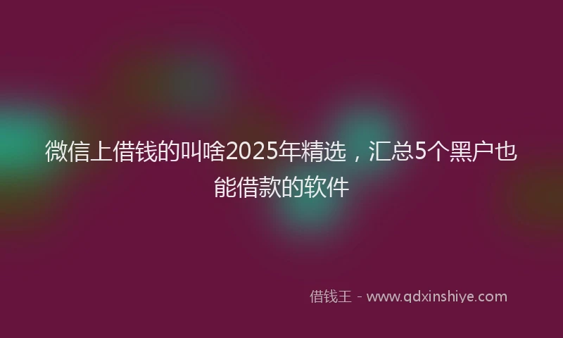 微信上借钱的叫啥2025年精选，汇总5个黑户也能借款的软件