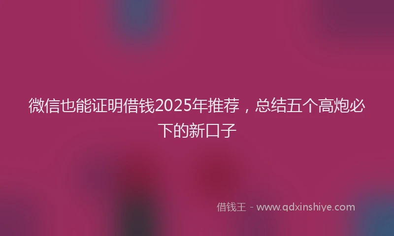 微信也能证明借钱2025年推荐，总结五个高炮必下的新口子