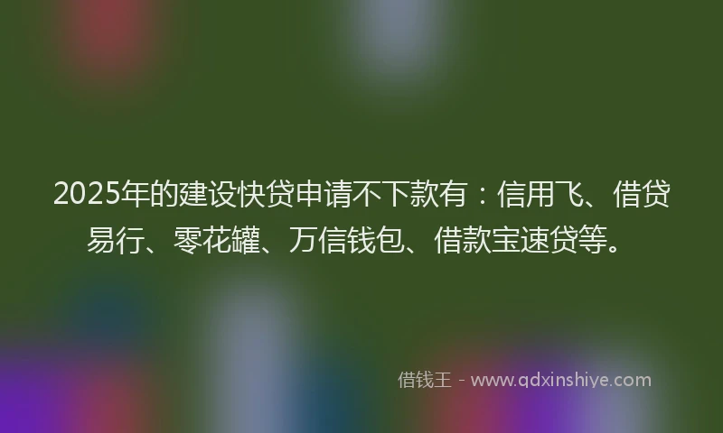 2025年的建设快贷申请不下款有：信用飞、借贷易行、零花罐、万信钱包、借款宝速贷等。