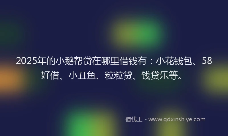 2025年的小鹅帮贷在哪里借钱有：小花钱包、58好借、小丑鱼、粒粒贷、钱贷乐等。