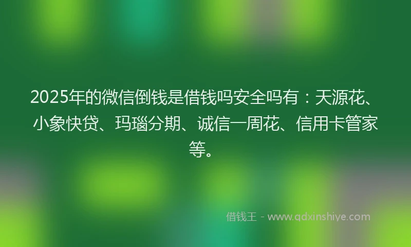 2025年的微信倒钱是借钱吗安全吗有：天源花、小象快贷、玛瑙分期、诚信一周花、信用卡管家等。